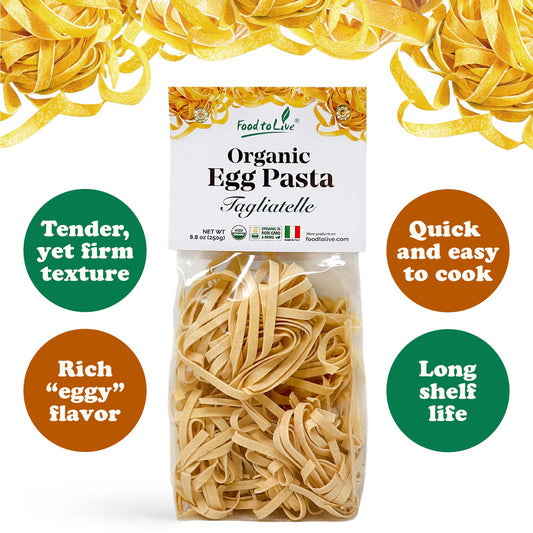 Organic Egg Tagliatelle Pasta 8.8 oz – Non-GMO, Product of Italy – by Food to Live