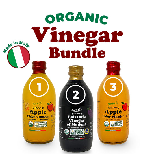Organic Vinegar Bundle, Set of 3 – Non-GMO, Vegan – by Food to Live