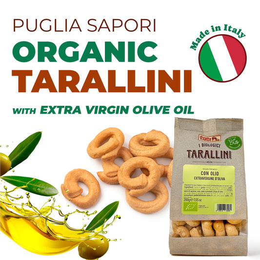 Puglia Sapori Organic Tarallini with Extra Virgin Olive Oil - 7.05oz (200 g) – Oven Baked, Cholesterol Free, Vegan