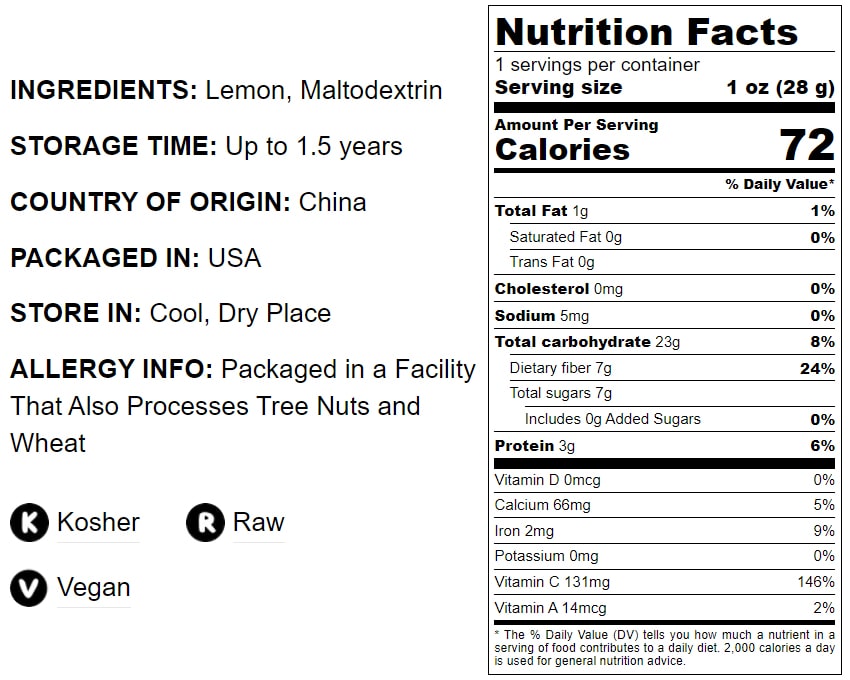 Lemon Juice Powder - Unsulfured, Made from Raw Dried Citrus Fruit, Vegan, Bulk, Great for Juices, Smoothies, Yogurts, and Instant Breakfast Drinks, No Added Sugar, No Sulphites - by Food to Live