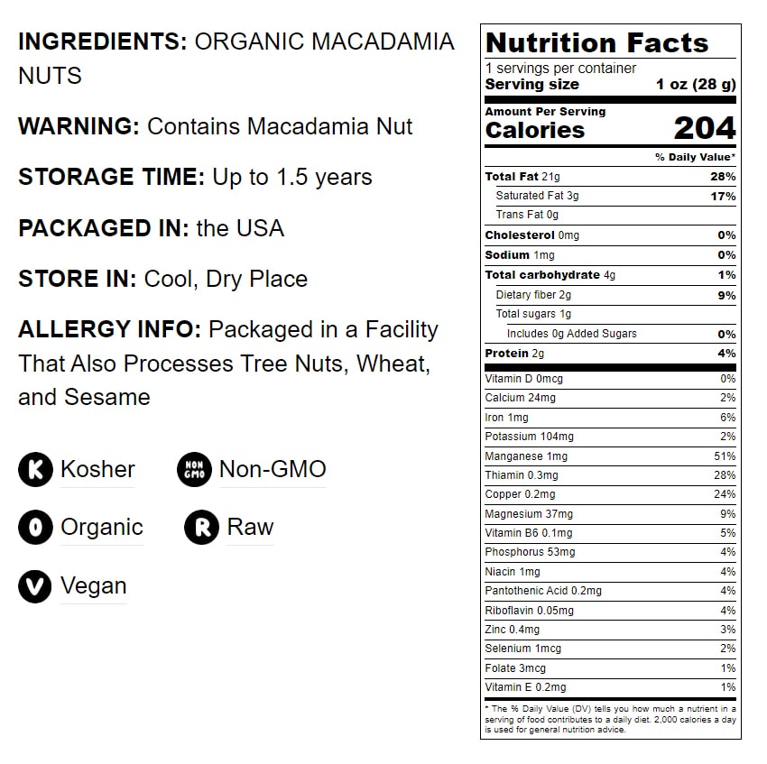 Organic Macadamia Nuts - Non-GMO, Kosher, Raw, Vegan – by Food to Live