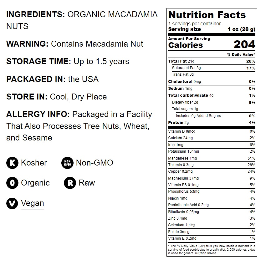 Organic Macadamia Nuts - by Food To Live