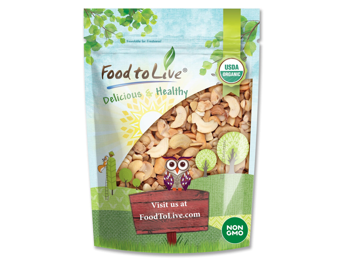 Organic Dry Roasted Cashew Halves and Pieces with Himalayan Salt - by Food To Live
