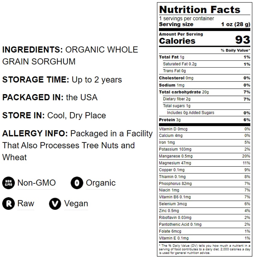 Organic Italian White Whole Grain Sorghum - by Food To Live