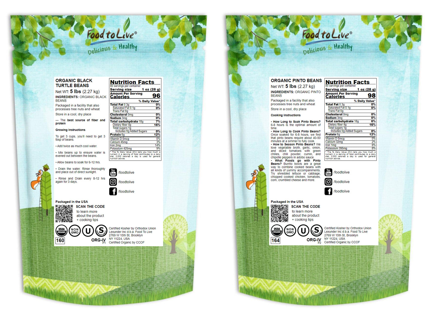 Organic Dry Beans Bundle, 2 Pack - Organic Black Beans (5 LB), Organic Pinto Beans (5 LB) - by Food To Live