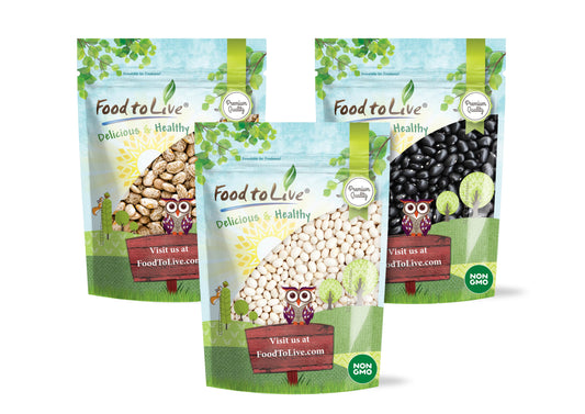 Premium Dry Beans Bundle, 3 Pack - Black Beans (5 LB), Pinto Beans (5 LB), Navy Beans (5 LB) - by Food To Live