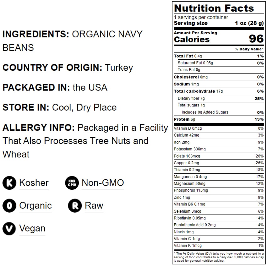 Organic Navy Beans - Non-GMO, Kosher, Raw, Vegan, Bulk - by Food to Live