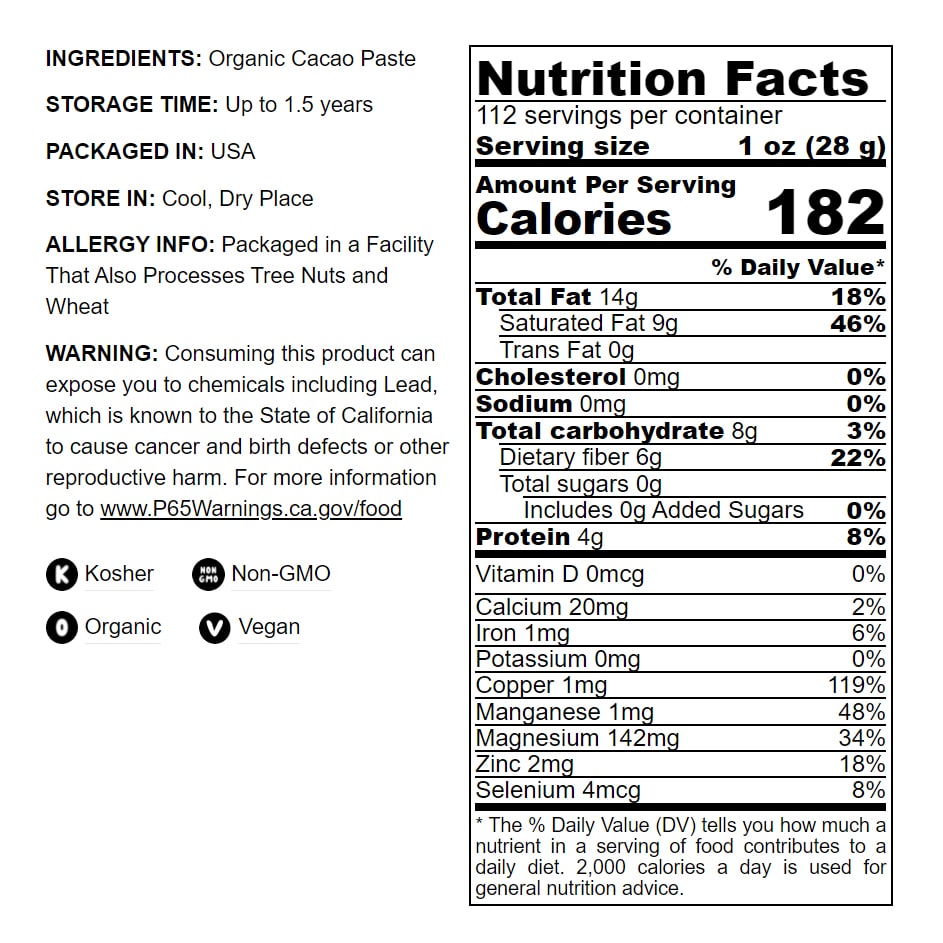 Organic Cacao Paste Wafers - by Food To Live