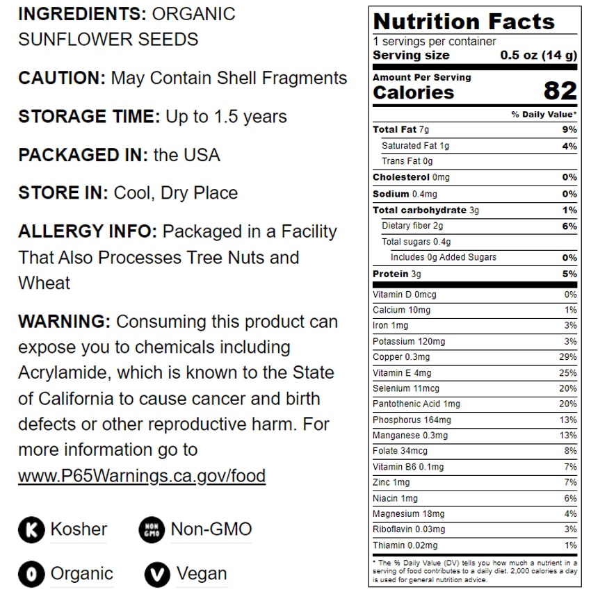 Organic Dry Roasted Sunflower Seed Kernels - by Food To Live