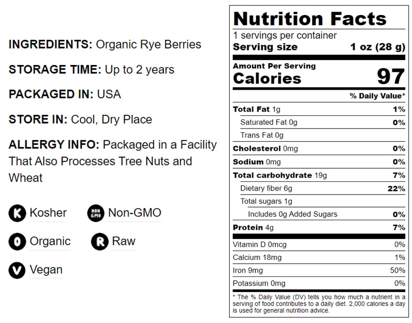Organic Cracked Rye Berries - by Food To Live