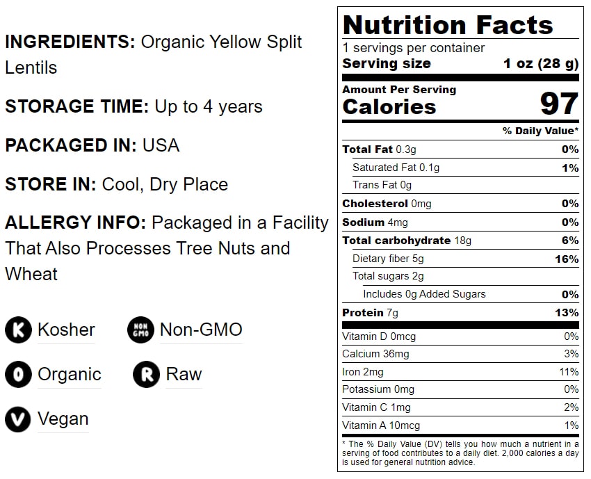 Organic Yellow Split Lentils - by Food To Live