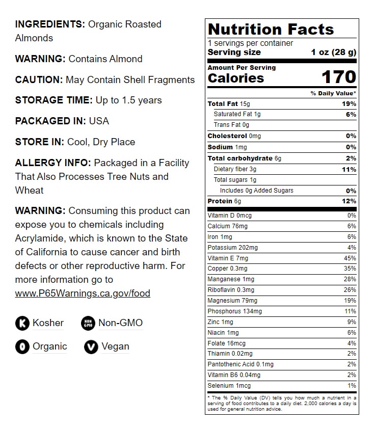 Organic Dry Roasted Almonds - by Food To Live
