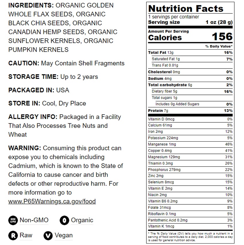 Organic Raw Superseed Mix with Chia, Flax, Hemp, Pumpkin, and Sunflower - by Food To Live