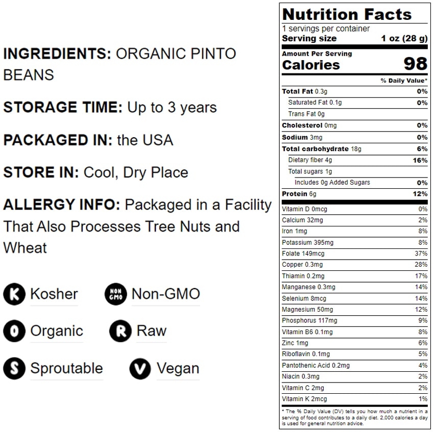 Organic Pinto Beans - by Food To Live