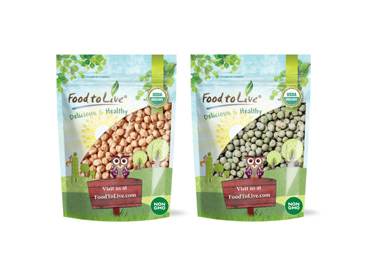 Organic Pulses Bundle, 2 Pack - Organic Chickpeas (5 LB), Organic Whole Green Peas (5 LB) - by Food To Live