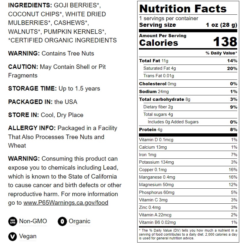 Organic Variety Trail Mix - by Food To Live