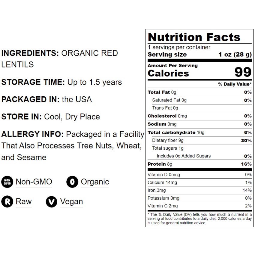 Organic Red Lentil Flour - by Food To Live