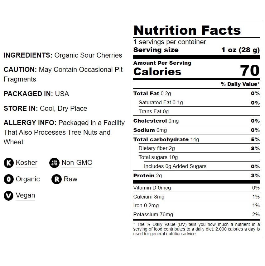 Organic Dried Unsweetened Sour Cherries - by Food To Live