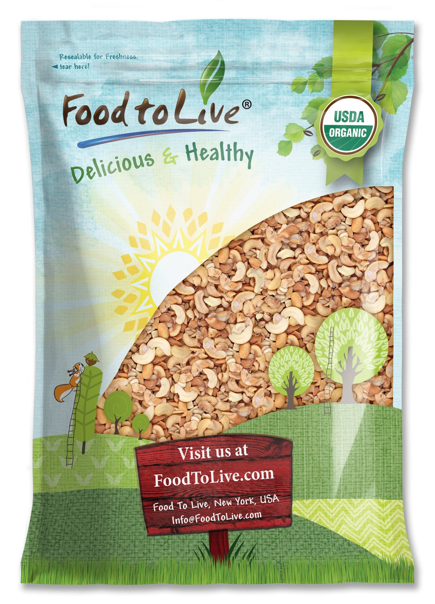 Organic Dry Roasted Cashew Halves and Pieces with Himalayan Salt - by Food To Live