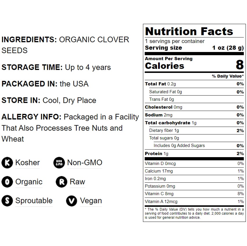 Organic Clover Sprouting Seeds - by Food To Live