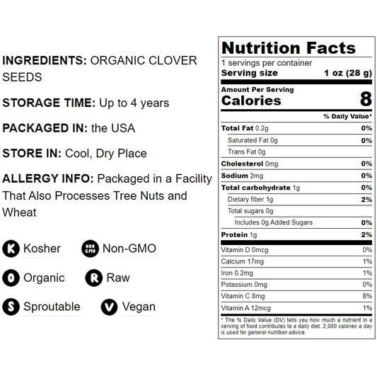 Organic Clover Sprouting Seeds - by Food To Live