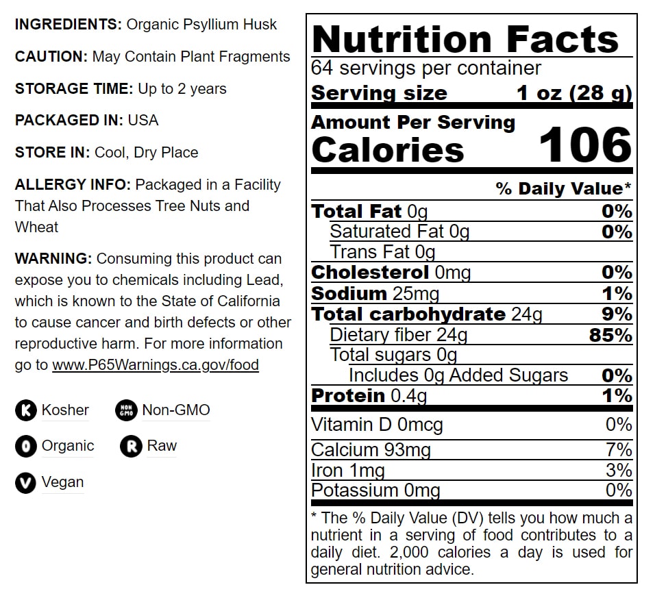 Organic Whole Psyllium Husks - by Food To Live