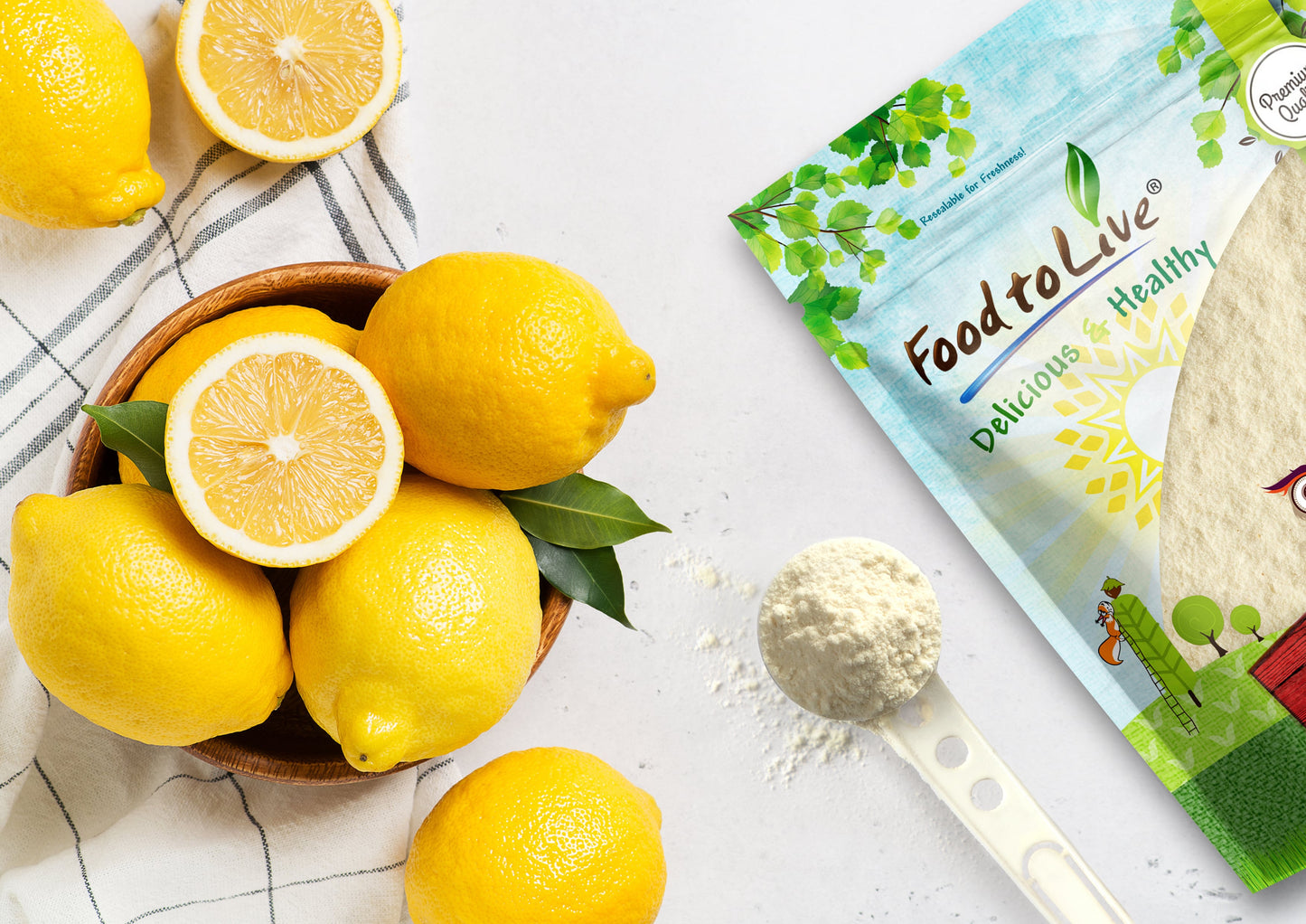 Lemon Juice Powder - Unsulfured, Made from Raw Dried Citrus Fruit, Vegan, Bulk, Great for Juices, Smoothies, Yogurts, and Instant Breakfast Drinks, No Added Sugar, No Sulphites - by Food to Live