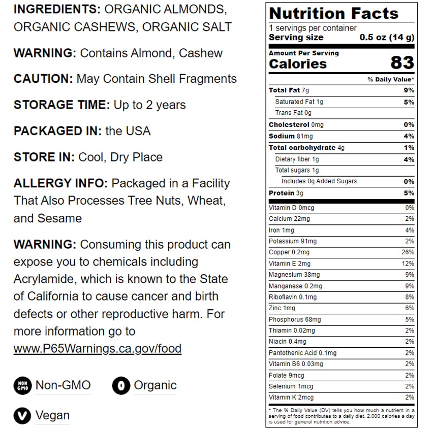 Organic Almonds and Cashews Mix, Dry Roasted & Lightly Salted - by Food To Live