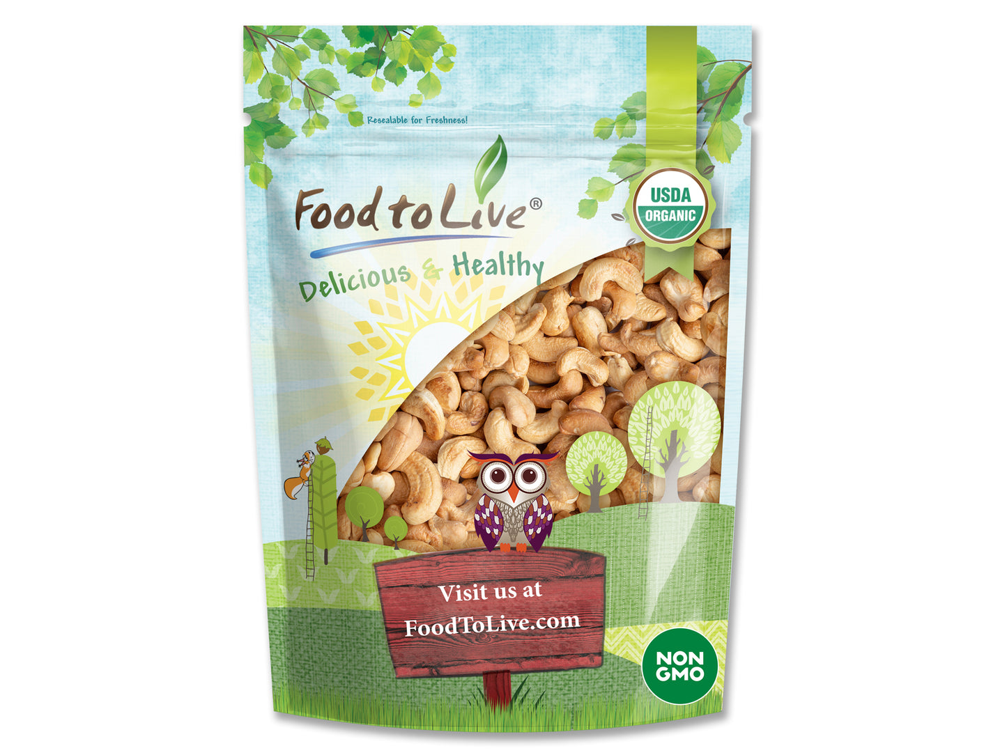 Organic Dry Roasted Whole Cashews with Himalayan Salt - by Food To Live