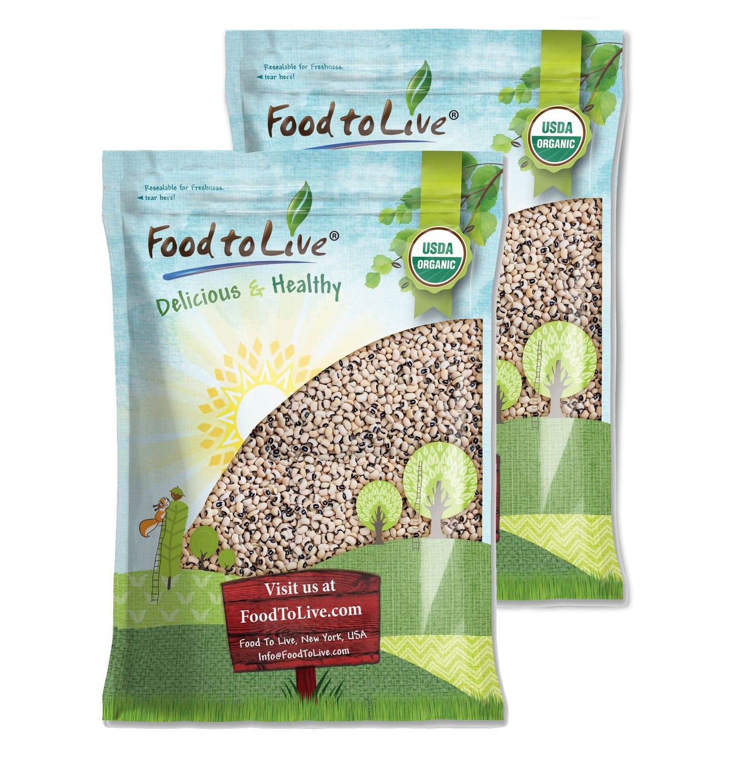 Organic Black-Eyed Peas - Raw Dried Cow Peas, Non-GMO, Kosher, Bulk Beans, Product of the USA - by Food to Live