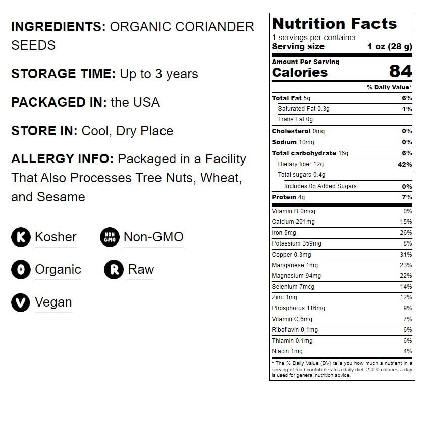 Organic Coriander Seeds - by Food To Live