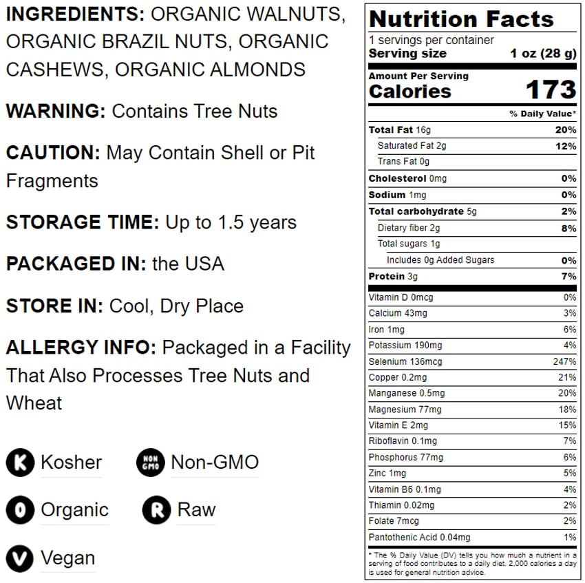 Organic Mixed Raw Nuts - by Food To Live