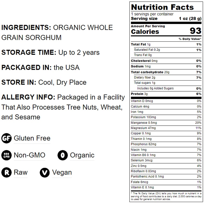 Gluten Free Organic Whole Grain Sorghum - by Food To Live