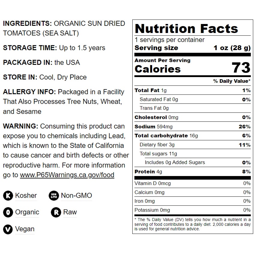 Organic Sun-Dried Tomatoes with Sea Salt - by Food To Live