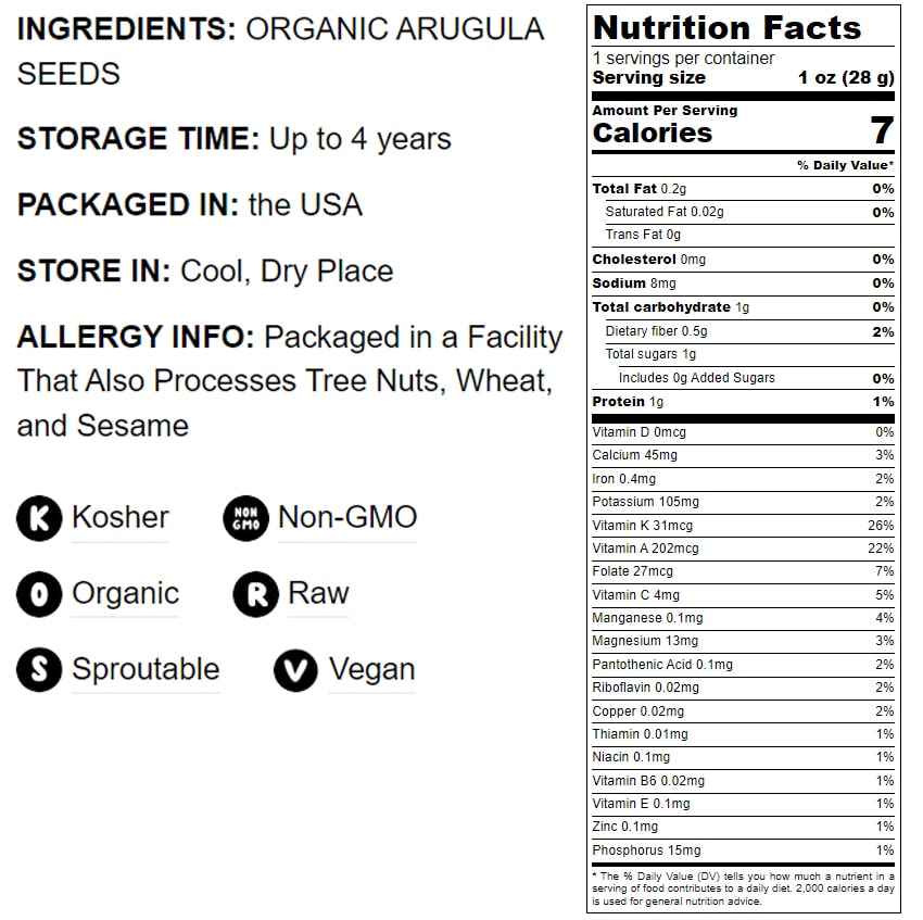 Organic Arugula Sprouting Seeds - by Food To Live