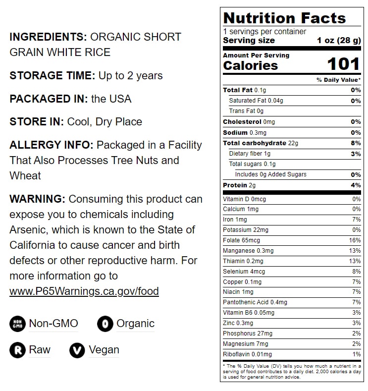 Organic Short Grain White Sushi Rice - by Food To Live