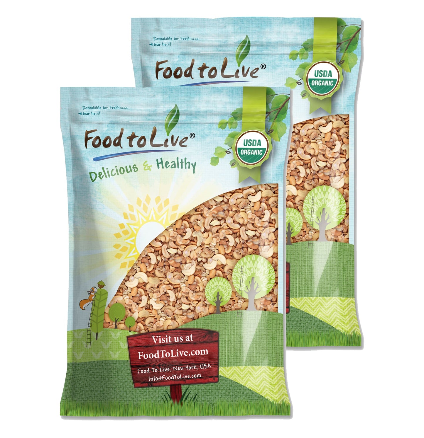 Organic Dry Roasted Cashew Halves and Pieces with Himalayan Salt - by Food To Live