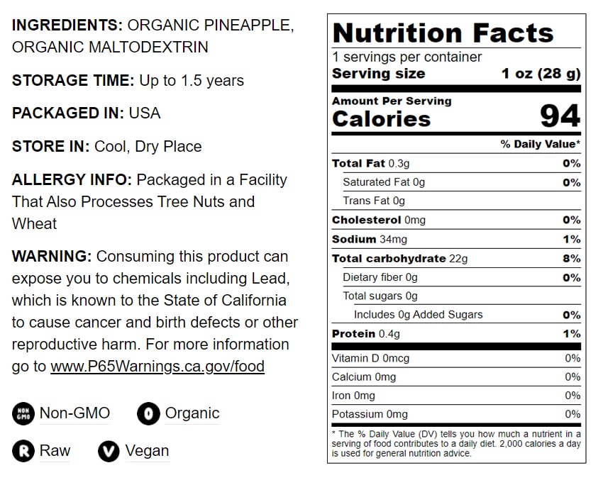 Organic Pineapple Powder - by Food To Live