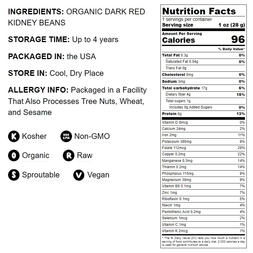 Organic Dark Red Kidney Beans - by Food To Live