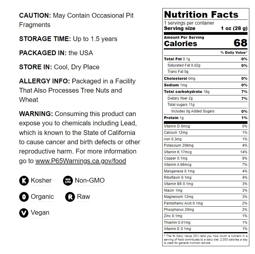 Organic Pitted Prunes - by Food To Live