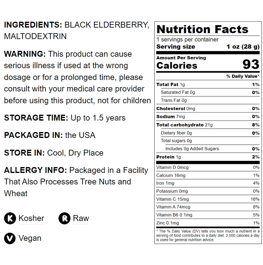 Black Elderberry Juice Powder - Made from Raw Dried Berries, Unsulfured, Vegan, Bulk, Great for Baking, Juices, Smoothies, Yogurts, and Instant Breakfast Drinks, No Sulphites - by Food to Live
