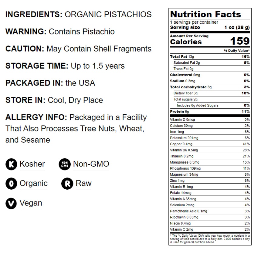 Organic Raw Pistachios - by Food To Live