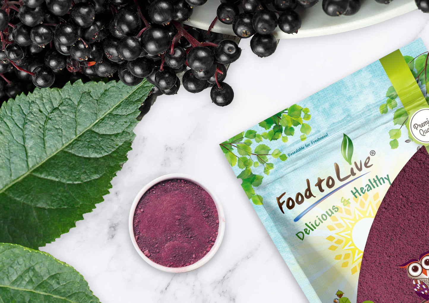 Black Elderberry Juice Powder - Made from Raw Dried Berries, Unsulfured, Vegan, Bulk, Great for Baking, Juices, Smoothies, Yogurts, and Instant Breakfast Drinks, No Sulphites - by Food to Live