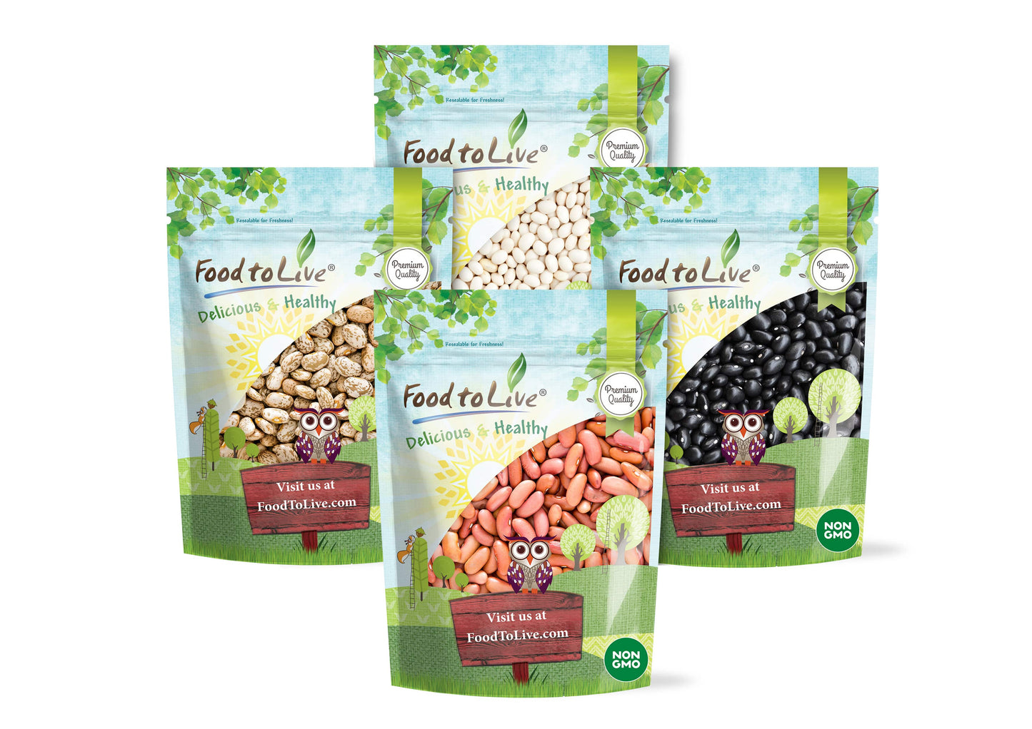 Premium Dry Beans Bundle, 4 Pack - Black Beans (5 LB), Pinto Beans (5 LB), Navy Beans (5 LB), Light Red Kidney Beans (5 LB) - by Food To Live