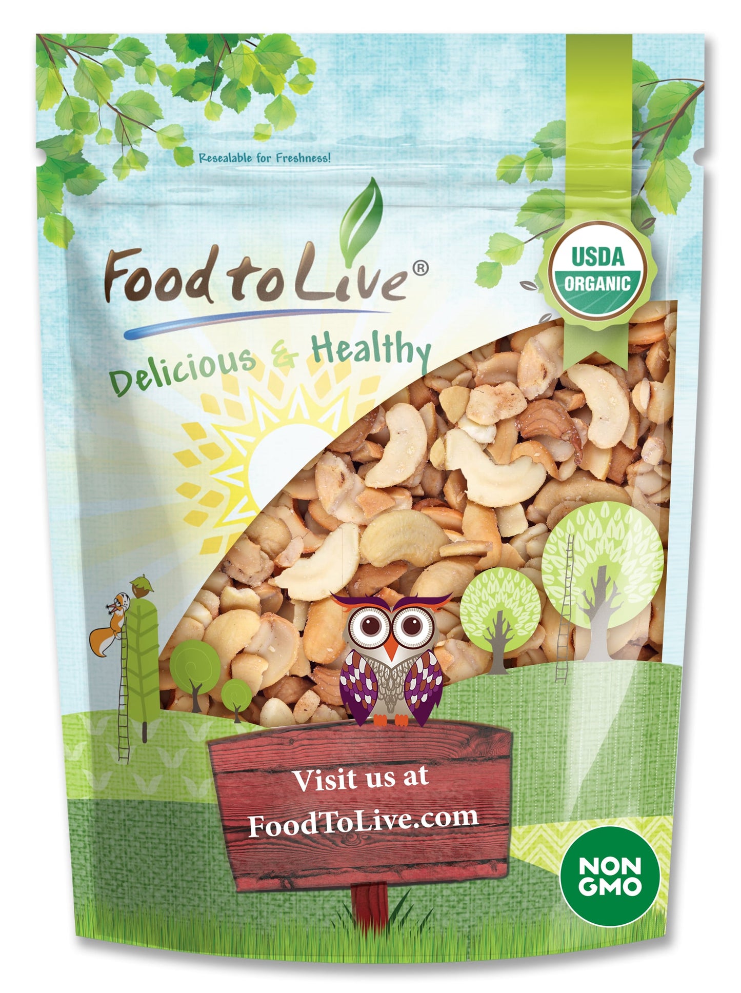 Organic Dry Roasted Cashew Halves and Pieces with Himalayan Salt - by Food To Live