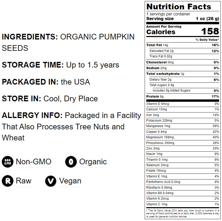 Organic Raw Pumpkin Seeds in Shell - by Food To Live