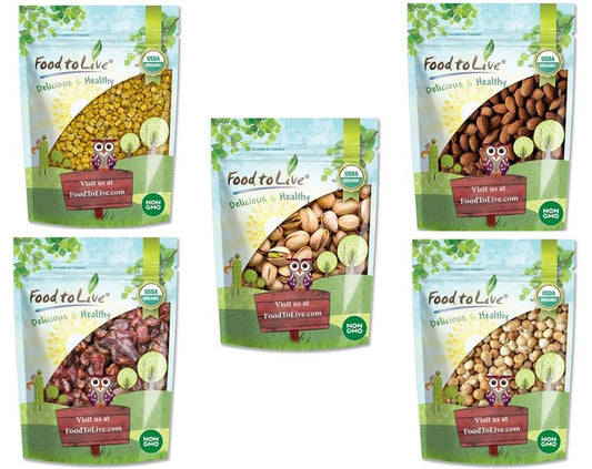 Organic Snacks and the City Gift Box — Variety of Organic Roasted Pistachios, Almonds, Hazelnuts, and Dried Strawberries, Super Sweet Corn Kernels. Unique Gift Set with Easy On The Go Snacks