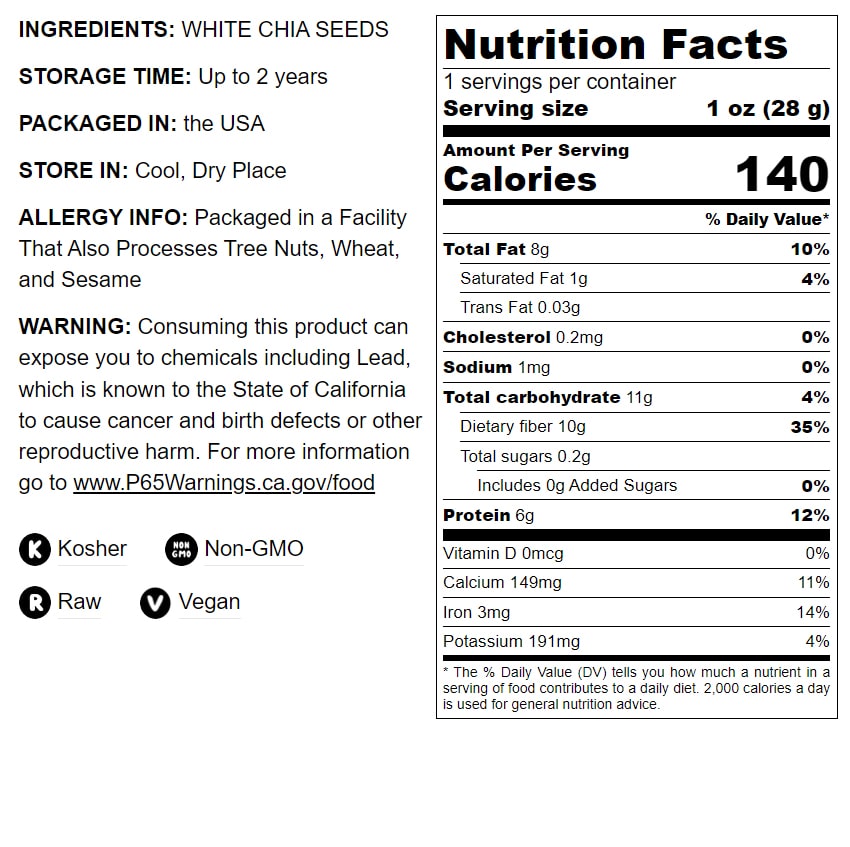 White Chia Seeds - by Food To Live