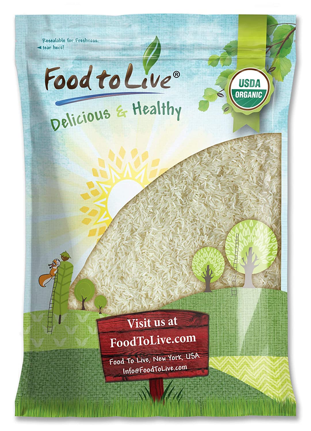 Organic Basmati White Rice — Non-GMO, Raw, Non-Irradiated, Kosher, Vegan, Bulk - by Food to Live