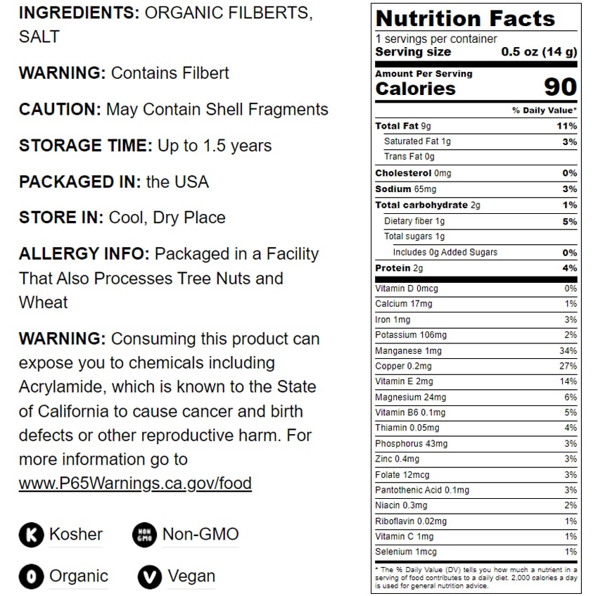 Organic Dry Roasted Blanched Hazelnuts with Himalayan Salt - by Food To Live